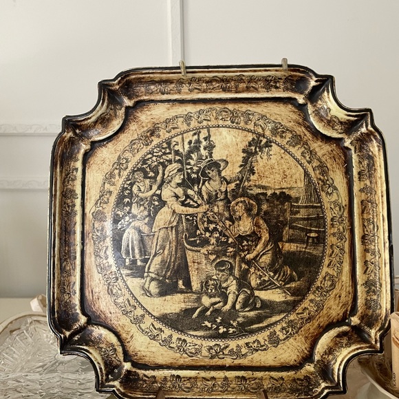 No Boundaries Other - Antique Prints Of Wine Drinking And Culture/ Square Decoration Plate